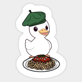 Cute Fat duck is eating spaghetti Sticker